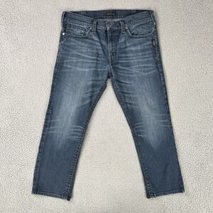 Silver Jeans Co Eddie Jeans Men 36x27* Blue Straight Leg Stretch Faded Whiskered